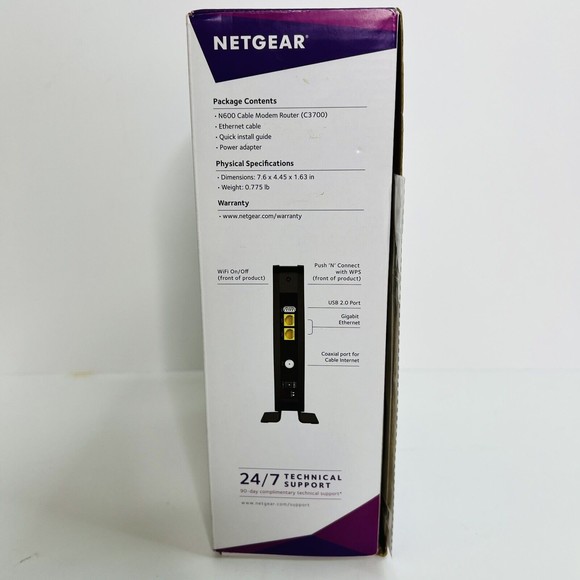 Netgear N600 WiFi Cable Modem Router C3700 802.11n Dual Band Gigabit New - Picture 4 of 8